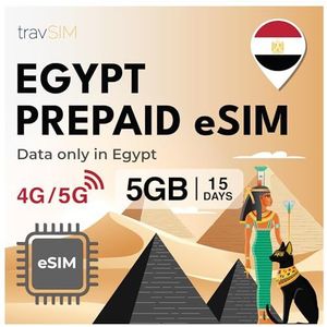 travSIM eSIM Egypte | 5GB mobiele data | Hotspot beschikbaar | Plan op eSIM voor Egypte is 15 dagen geldig