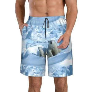PHTZEZFC Bear Print strandshorts voor heren, lichtgewicht, sneldrogend, zwembroek met trekkoord en zakken, Wit, XL