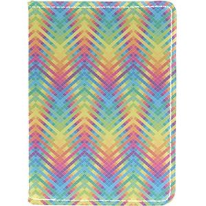 PU Lederen Paspoort Clip Portemonnee Houder 4x5.5 inch voor Reizigers Neon Wave Strepen Art Patroon, Meerkleurig, 10x14cm/4x5.5 in