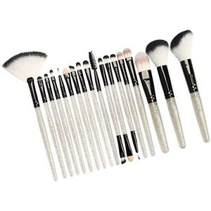 18 Stuks Cosmetische Borstels Set voor Foundation Poeder Concealer Zilver-Zwart