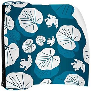 Potlood Case Pen Tas Houder met Rits Coin Organizer Tassen Make-up Cosmetische Pouch voor Vrouwen Tiener Meisjes Jongens Kinderen, Wit Blauw Lotusleaves Kikkers