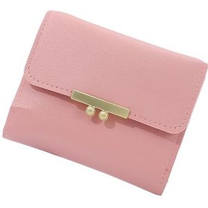 Kunstlederen portemonnee slanke portemonnees drievoudig met meerdere kaartsleuven zak duurzaam vrouwen geld zakje drukknoopsluiting waterdicht, roze, Eén maat