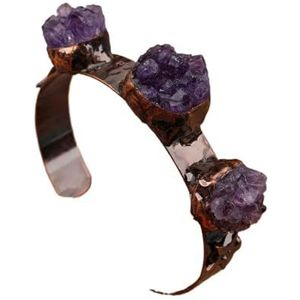 Vrouwen Natuursteen Kralen Open Manchet Polsbandje Armband Amethisten Quartz Zwarte Toermalijn Armband Sieraden (Color : Geode Amethyst)
