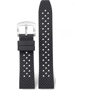 Quick Release Fluoro Rubber Horlogeband Waterdicht Heren for Seiko for Breitling for IWC Zwart Quick Release Horlogeband Stomatal Band (Color : Black-silver pin, Size : 20mm)
