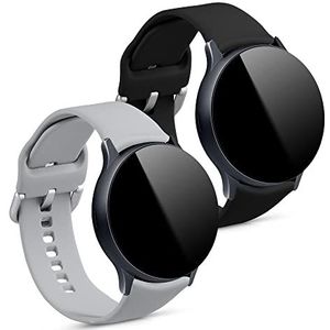 kwmobile 2x horlogebandjes compatibel met Samsung Galaxy Active 2 40mm / 44mm polsband - Bandjes voor activity tracker in grijs/zwart