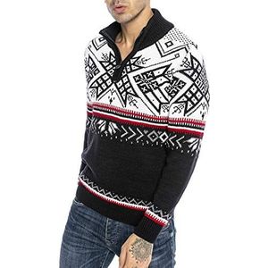 Redbridge Gebreide trui voor heren, Noorse trui, opstaande kraag, ritssluiting, blauw, L