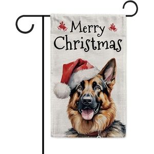 Merry Christmas hondendecoratie tuinvlag grappige Duitse herdershond in kerstmuts tuin buiten decoratieve vlaggen 30 x 45 cm, type 9
