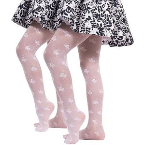 CALZITALY Pack 1 of 2 paar - panty voor meisjes met bloemenpatroon, kant met bloemen, van 2 tot 14 jaar, wit | 25 denier | Made in Italy, 2 x wit, 4-6 Jaar