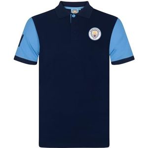 Manchester City FC - Poloshirt met clublogo for mannen - Officieel - Cadeau - Marineblauw contrasterende mouw - Large