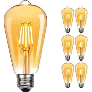 NUODIFAN Edison vintage gloeilamp, 6 stuks Edison LED lamp warm wit E27 4W retro gloeilamp Ideaal voor nostalgie en retro verlichting in huis café bar etc