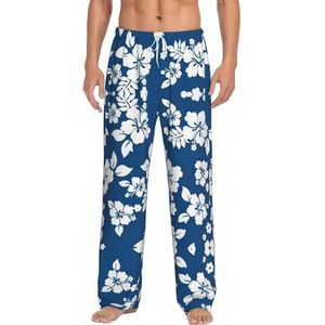 Hawaii Bloem Mannen Lange Lounge Wear Broek Nachtkleding Pyjama Bottoms Nachtkleding Nachtkleding Met Zakken En Trekkoord, Wit, S