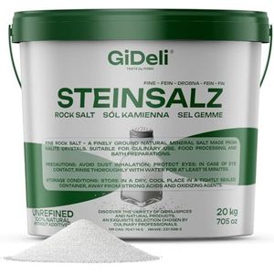 GiDeli Steenzout, fijn, 20 kg, natuurlijk, ongeraffineerd, zonder additieven, voor keuken, levensmiddelenverwerking, badkamers