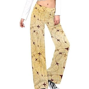 Vintage Luchtvaartmaatschappij Routes Kaart Yoga Broek Voor Vrouwen Casual Broek Lounge Broek Trainingspak Met Trekkoord XL