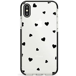 Black Hearts Pattern Black Impact Phone Case voor iPhone XS MAX | Protective Dual Layer Bumper TPU Silicone Cover Pattern Printed | Cute Transparent Clear Heart Shape