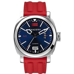 Panzera Aquamarine Atlantic blauw automatisch staal blauw diver rood datum siliconen horloge heren, Armband