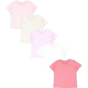 TupTam Baby Meisjes T-shirt met Korte Mouwen Gedessineerd Kleurrijk Set van 5, Roze Abrikoos Poederroze Beige Ecru, 92