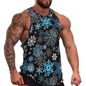 Winter Patroon Met Sneeuwvlokken Mannen Tank Top Grafische Mouwloze Bodybuilding Tees Casual Strand T-Shirt Grappige Gym Spier