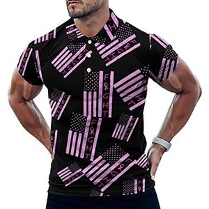 Roze Lint Vlag Borstkanker Bewustzijn Casual Poloshirts Voor Mannen Slim Fit Korte Mouw T-shirt Sneldrogende Golf Tops Tees XL
