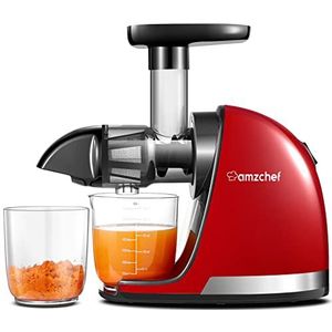 AMZCHEF Juicer Machines - Cold Press Slow Juicer - Masticating Juicer voor Fruit en Groente - BPA-vrije Sapcentrifuge met 2 Kopjes en Borstel - Delicate Chew Geen Noodzaak om te Filteren - Rood