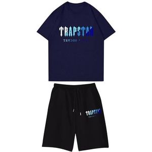 Trapstar kinder T-shirt met korte mouwen herensportpak,2-delige joggingbroek van trapstar-katoen met korte mouwen,100-160,jongen,deerntje,Zomer casual trainingspak(Color:24,Grootte:140(child))