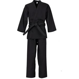 Taekwondo krijger kostuum Judo Gi Karate Gi Met Riem Unisex Wit, Zwart 150-200 cm(Black,200)