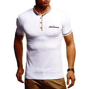 Leif Nelson Heren zomer t-shirt polo kraag slim fit katoenaandeel basic zwarte mannen poloshirts longsleeve-sweatshirt korte mouwen wit korte mouwen lang LN1280, Wit Camel Melange, XL