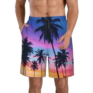 JIAWUJYNB Strandshorts voor heren, met palmboomprint, lichte, sneldrogende zwembroek met trekkoord en zakken, Wit, L