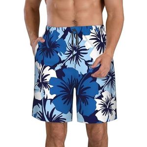 Paars Blauw Groen Camouflage Zebra Strepen Print Heren Zwemplank Shorts Zwembroek Trunks Badmode Sneldrogende Surfen Strand Essentiële Zomer, Blauwe Hibiscus, XL