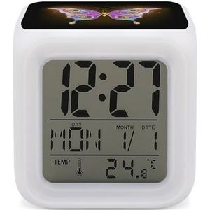 Gouden Vlinder Pauw Digitale Wekker voor Slaapkamer Datum Kalender Temperatuur 7 Kleuren LED Display