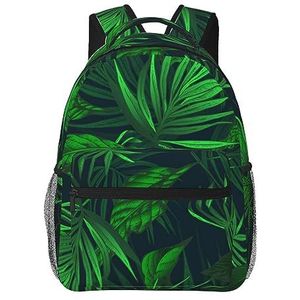 DOFFO Groene tropische plant bedrukte reisrugzak, lichtgewicht casual laptop dagrugzak schattige wandelrugzakken tas voor dames en heren, Zwart, One Size