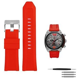 Hoge kwaliteit siliconen rubberen horlogeband geschikt Compatibel met Diesel DZ4318 / 4323/4283/7315/4427 Mannen Waterdichte zachte grote riem 24mm26mm (Color : B Red silver clasp, Size : 26mm)