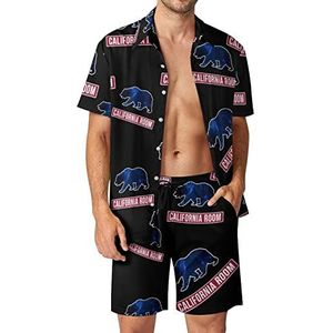 California Bear Hawaiiaanse bijpassende set voor heren, 2-delige outfits, button-down shirts en shorts voor strandvakantie