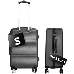 DS-Lux Hoogwaardige reiskoffer, harde koffer, trolley, rolkoffer, handbagage, ABS-kunststof met TSA-slot, 4 spinner-wielen, (S-M-L-set), Grijs V2, Small, koffer