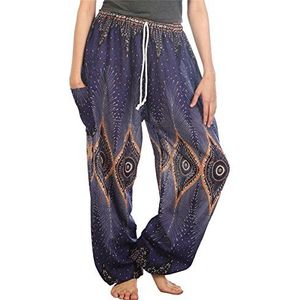 Lofbaz Harembroek voor dames, met trekkoord, boho-yoga-kleding, diamant, blauw, 3XL Grote Maten