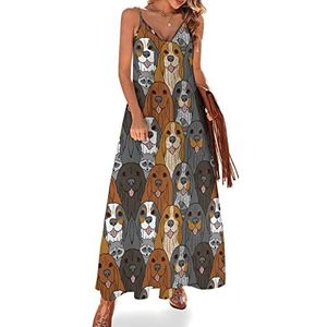 Coonhound Maxi-jurk voor dames, zomer, V-hals, mouwloos, spaghettibandjes, lange jurk
