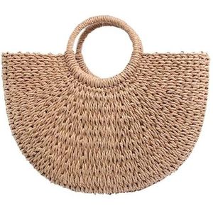 Handtassen van gevlochten stro, modieuze tas voor dames, zomerstrandtas, handgemaakte rotantas, vintage tas voor dames, basttassen, Beige, Eén maat