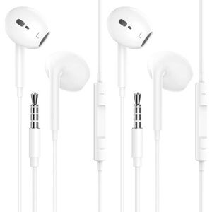 2 stuks 3,5 mm hoofdtelefoon met kabel, in-ear hoofdtelefoon voor Samsung, noise cancelling oordopjes met microfoon en volumeregeling, compatibel met iPad, MP3/4, Huawei, iPhone 6/5/SE, enz. 3,5 mm