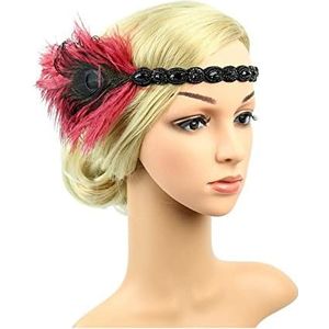 Veer Hoofdband 1920s Vintage Hoofddeksel Vrouwen Veer Flapper Hoofdband Gatsby Hoofdtooi Party Bruiloft Haaraccessoires Carnaval Veer Hoofdband (Color : Wine Red, Size : Taille unique)