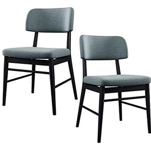 GEIRONV Retro ontwerp eetkamerstoelen set van 2, katoen en linnen metalen benen keuken stoelen woonkamer slaapkamer ligstoelen Eetstoelen (Color : Gris)