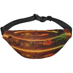 Fall Maple Reflection Fanny Packs voor Vrouwen Mannen, Lichtgewicht Verstelbare Heuptas voor Reizen Wandelen Fietsen, Zwart, Eén maat