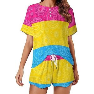Pansexuality Pride Paisley Vlag Mode 2 Stuks Dames Pyjama Sets Korte Mouw Nachtkleding Zachte Loungewear Stijl-2