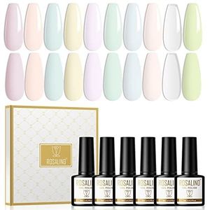 ROSALIND Gel Nagellak Macaron Serie Roze Oranje Blauw Groen Purper Geel 10 Kleuren Shellac Set 8ml Soak Off UV/LED Gellak Gel Nail Polish Voor Gelnageldesigns/Nagelsalon