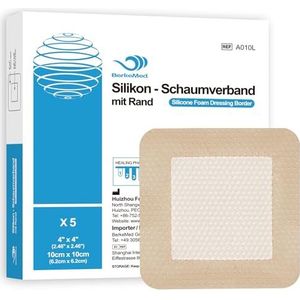BerkeMed 5 stuks siliconen schuimverband, waterdicht wondverband, 10 cm x 10 cm (6,2 cm x 6,2 cm wondkussen), voor licht exsuderende wonden, decubitus, brandwonden, blaren, 5 stuks