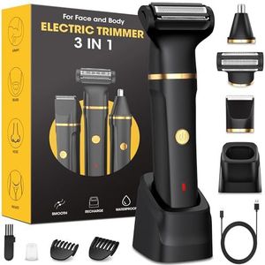 Scheerapparaat voor heren, 3-in-1 scheerapparaat voor heren, elektrisch/neushaartrimmer, IPX7 nat droog scheerapparaat, 120 minuten looptijd, scheerapparaat voor heren, intieme zone voor oksels, benen