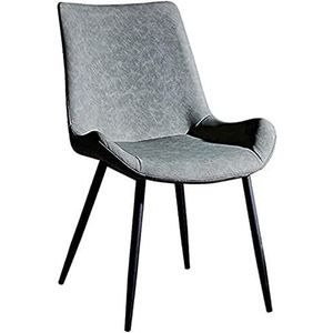 GEIRONV 1 stuks moderne eetkamerstoel, metalen voeten kantoor vergaderzaal receptie stoel PU lederen rugleuning keukenstoel Eetstoelen (Color : Light grey, Size : 45x49x84cm)