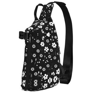 EdWal Puppys mopshond print borsttas sling tas crossbody rugzak schoudertas, voor reizen wandelen fietsen kamperen, Zwart-witte bloemenprint, Eén maat