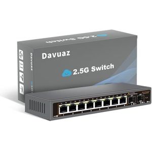 Davuaz -2.5G (Da-K10802WS) onbeheerde 2.5G Ethernet-switch met 8 poorten 2.5G Base-T en 2 10G SFP+ poorten, compatibel met 100/1000/2500Mbps, Plug & Play, metalen 2,5 Gb netwerkswitch