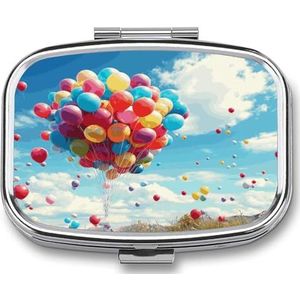 Kleurrijke Ballonnen Pillendoos Pil Organizer Pil Case 2 Compartiment Geneeskunde Pil Organizer Kleine Pil Case Pil Container Pil Houder Leuke Pillendoos Mini Pillendoosje
