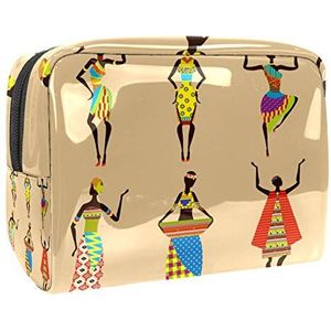 Make-up tas PVC toilettas met ritssluiting waterdichte cosmetische tas met Boho Afrika etnisch meisje patroon voor vrouwen en meisjes