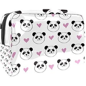 Make-uptas PVC toilettas met ritssluiting waterdichte cosmetische tas met Panda en paars hart voor vrouwen en meisjes